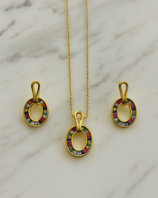 Anti-Tarnish Vivid Crystal Pendant Set