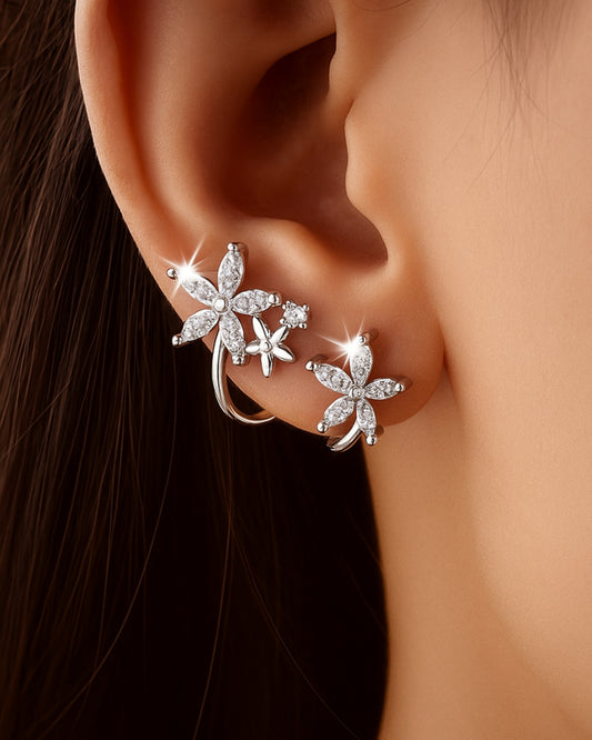 Silver-Plated Triple Star Ear Cuff Earrings