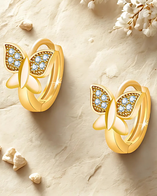 Gold-Plated Butterfly Hoop Earrings