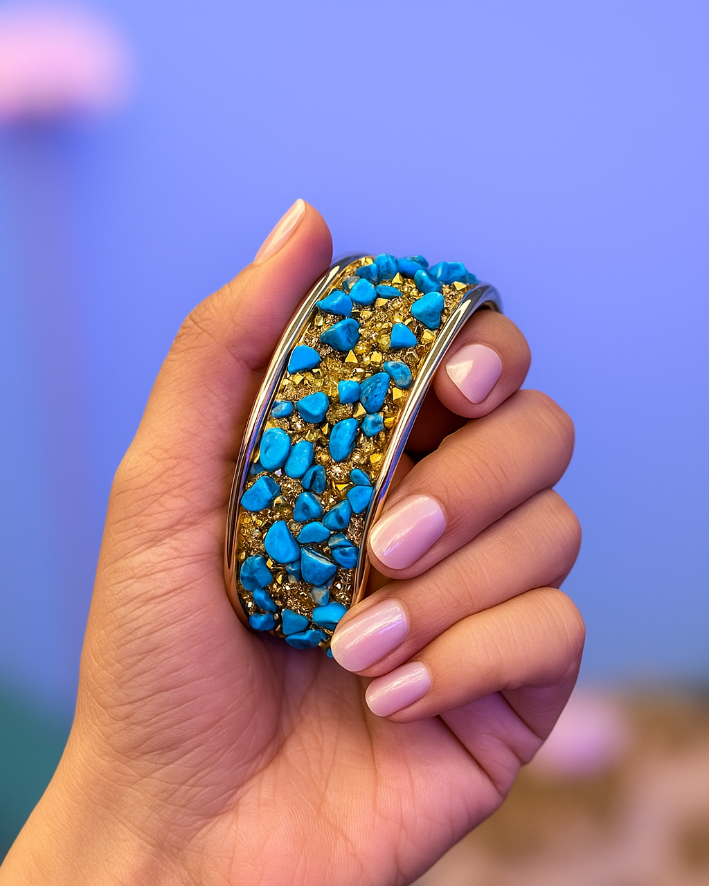 Gold Plated Turquoise Stone Cuff Bangle