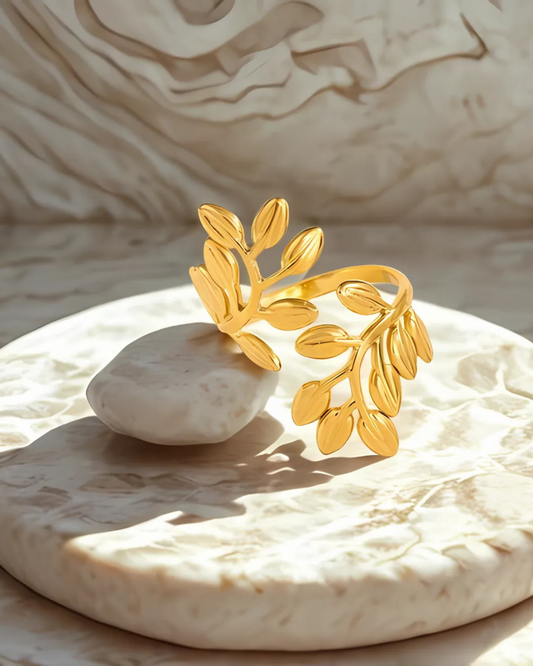 Anti-Tarnish Gold-Plated Leaf Ring