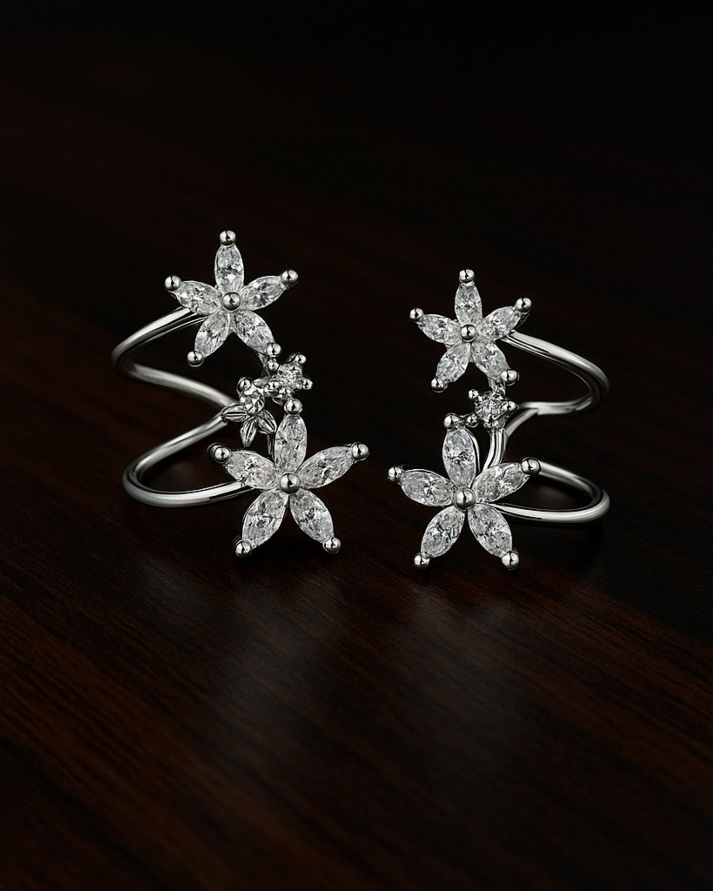 Silver-Plated Triple Star Ear Cuff Earrings