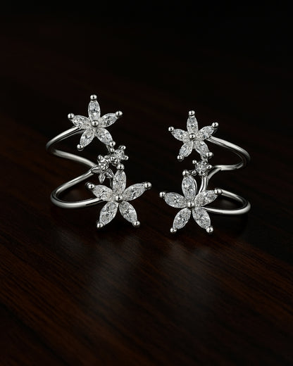 Silver-Plated Triple Star Ear Cuff Earrings