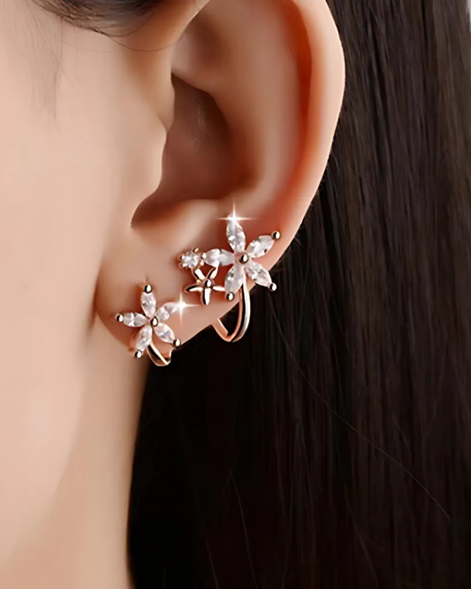 Rose Gold-Plated Triple Star Ear Cuff Earrings