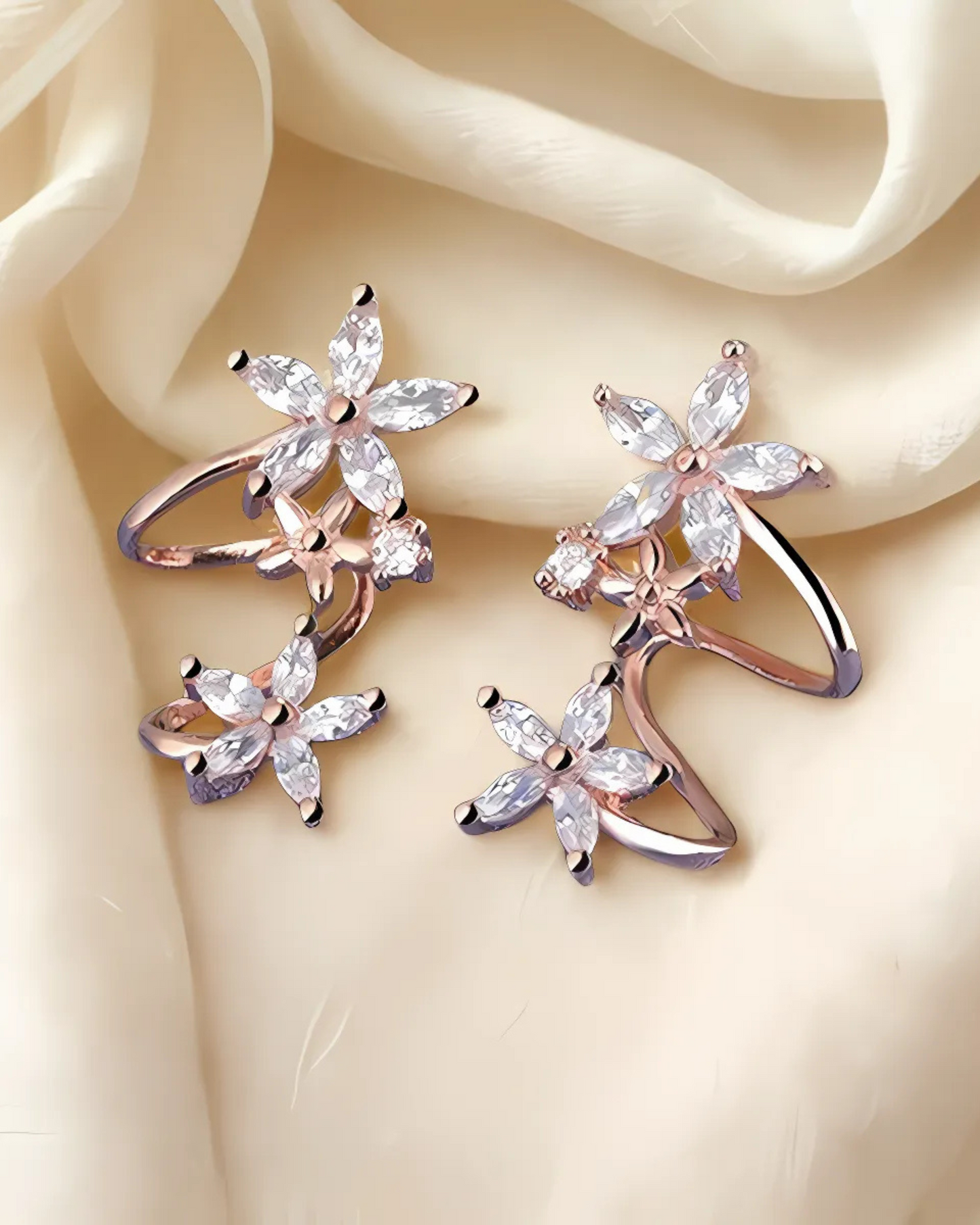 Rose Gold-Plated Triple Star Ear Cuff Earrings